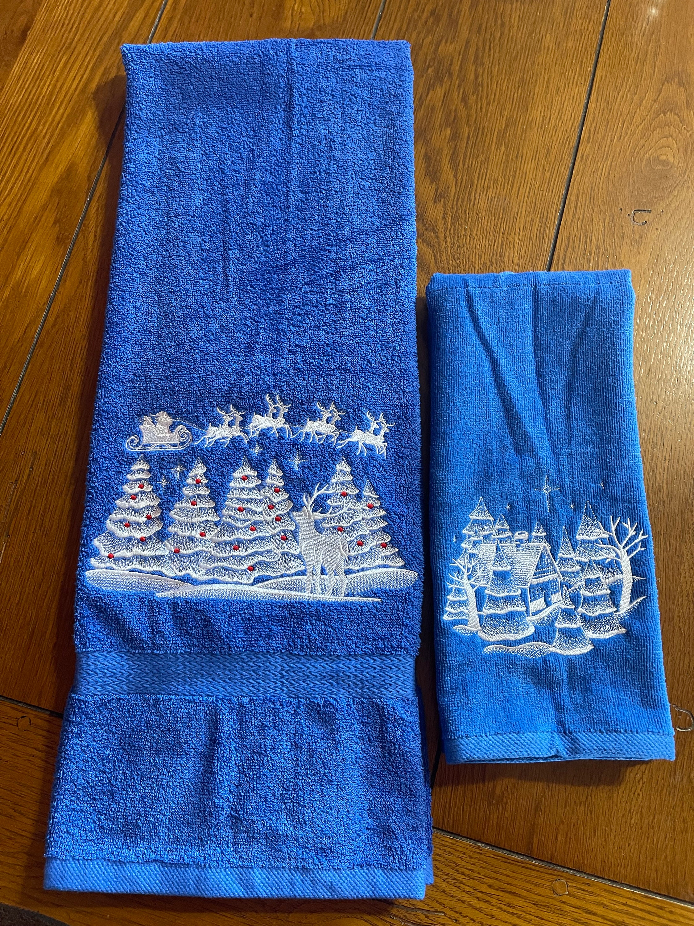 Blue christmas hand towels sale