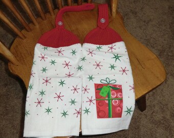 Christmas - Red & Green Stars Knit Top Kitchen Towels