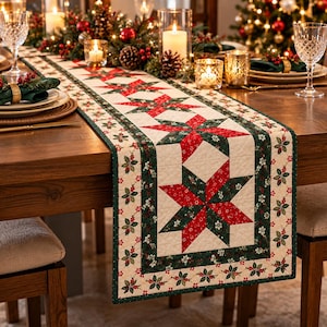 Tischläufer-Quiltmuster mit Weihnachtssternen | Anfängerfreundlich (50 x 170 cm) PDF-Nähanleitung