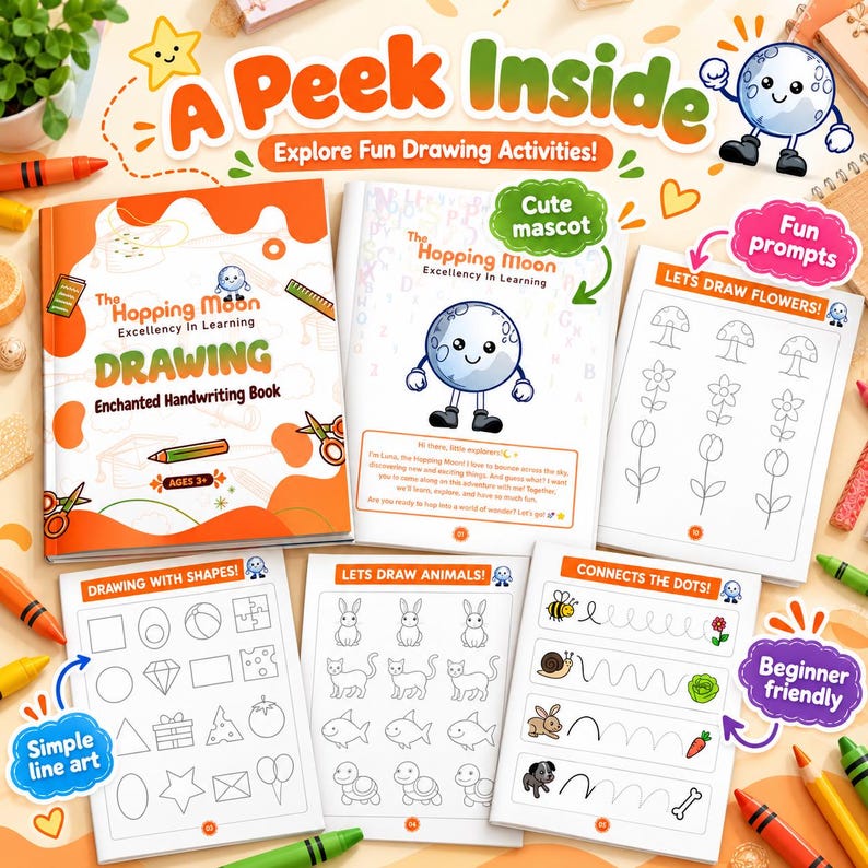 Drawing Workbook for Kids, Printable Tracing Worksheets, Preschool Art ...