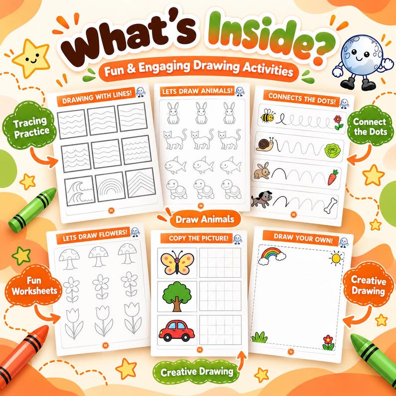 Drawing Workbook for Kids, Printable Tracing Worksheets, Preschool Art ...