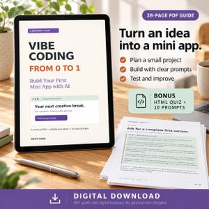 Vibe Coding für Anfänger (PDF), Von 0 bis 1 (E-Book), Web-App mit KI erstellen, 28-seitiges Tutorial, HTML-Quiz-Demo, 10 Entwicklungs- und Debugging-Aufgaben