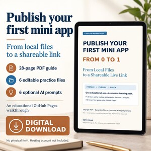 Publish a Mini App PDF, GitHub Pages Beginner Guide, From 0 to 1 eBook, HTML CSS JavaScript Practice Files, Website Publishing, 6 Ai Prompts