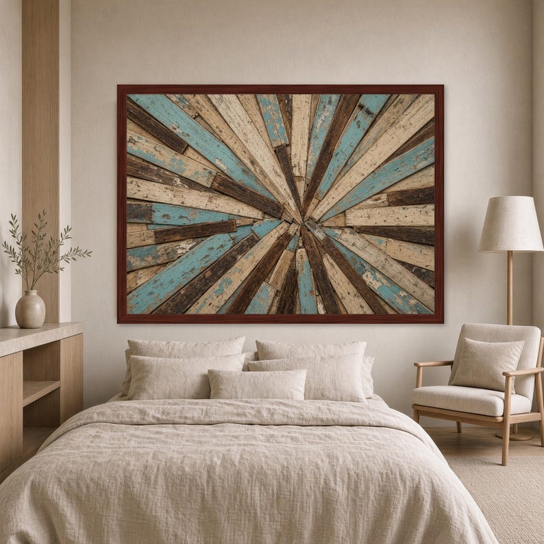 Rustic Blue and Brown Wall Art Print, Vintage Wood Design for Farmhouse ...