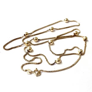 Vintage 30&quot; Sterling Silver Box Link Chain with Silver Beads Necklace Italy