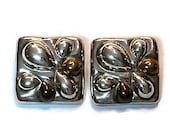 Modern Tri Colored Square Sterling Silver Clip Earrings Mexico