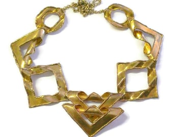 Mid Century Modernist / Brutalist Brass Necklace