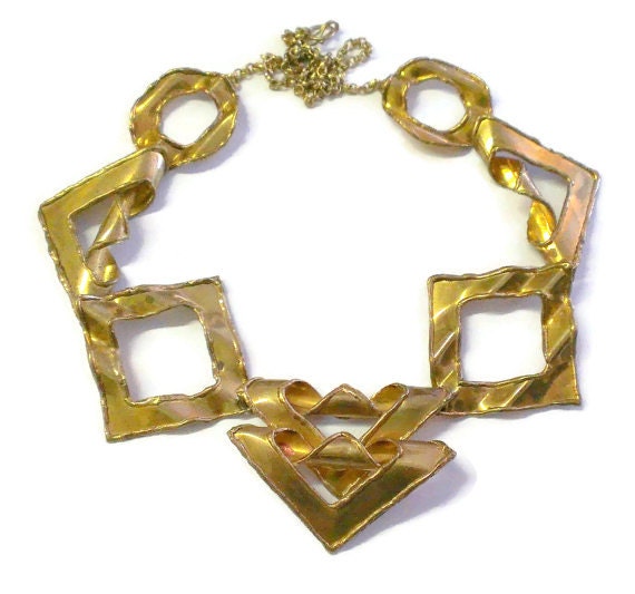 Mid Century Modernist / Brutalist Brass Necklace