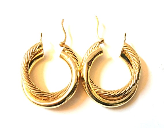 Vintage 14K Yellow Gold Braided Hoop Earrings - image 4