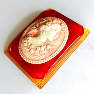 Carved Apple Juice Bakelite Celluloid Repousse Cameo Brooch / Pin