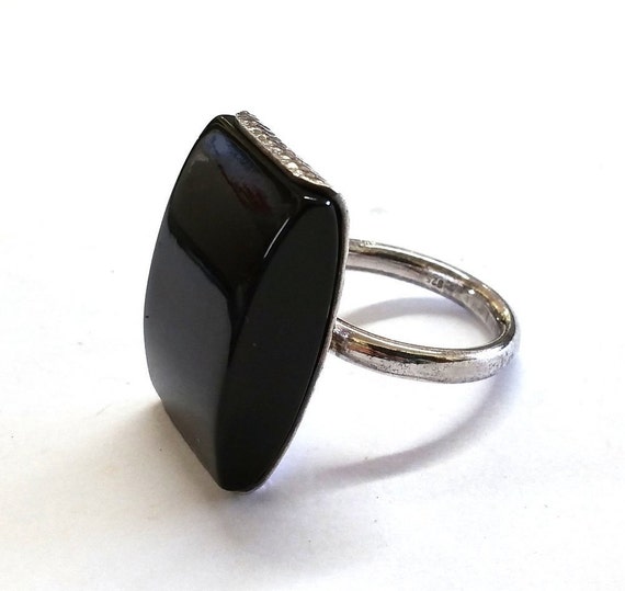 Modernist Black Sterling Silver Ring Size 8 Poland - image 1