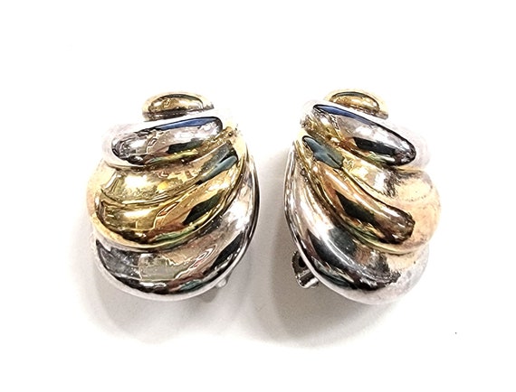 Modern Two Tone Sterling Silver Clip On Earrings - image 3