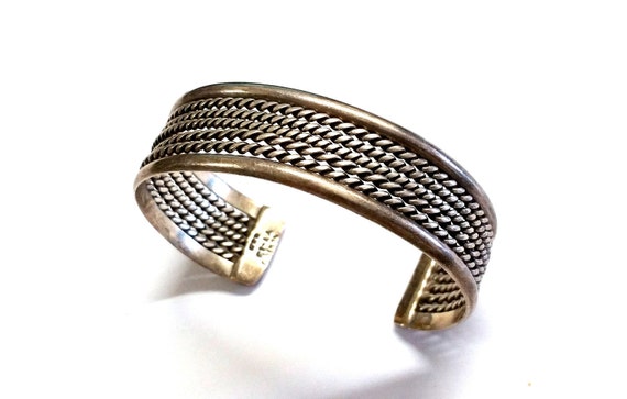 Modern Sterling Silver Rope Braided Cuff Bracelet - image 1
