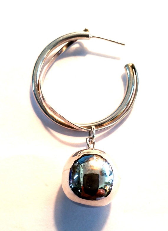 Sterling Silver Hoops with Dangling Balls - image 5