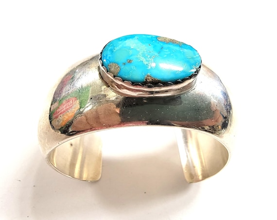 C/J Nez Sterling Silver Turquoise Modern Cuff Bra… - image 1