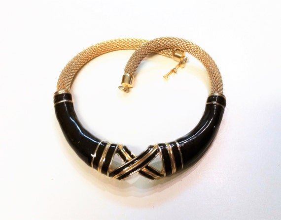 LANVIN Brown Enamel and Gold Choker Necklace - image 4