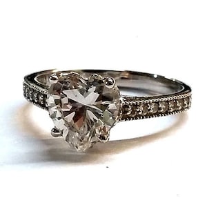 Vintage Sterling Silver Heart CZ Engagement Ring Size 6 1/4