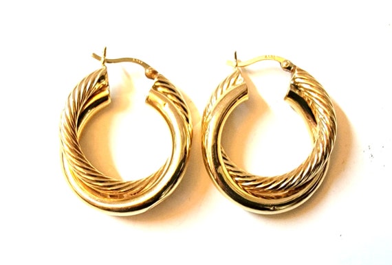 Vintage 14K Yellow Gold Braided Hoop Earrings - image 1