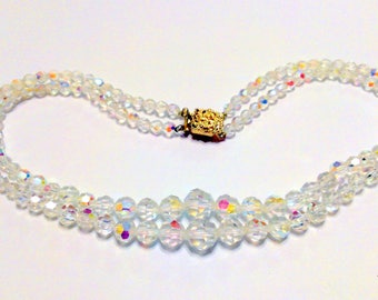 Vintage Double Strand AB Crystal Necklace Bridal Wedding Jewelry