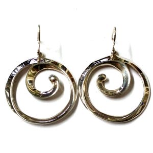 Modern Sterling Silver Circle Design Dangle Pierced Earrings Mexico