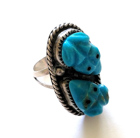 Native American The Most Intricately Hand Carved Turquoise Maiden Sterling Silver Zuni Ring Native American The Most Intricately Hand Carved Turquoise Maiden Sterling Silver Zuni Ring