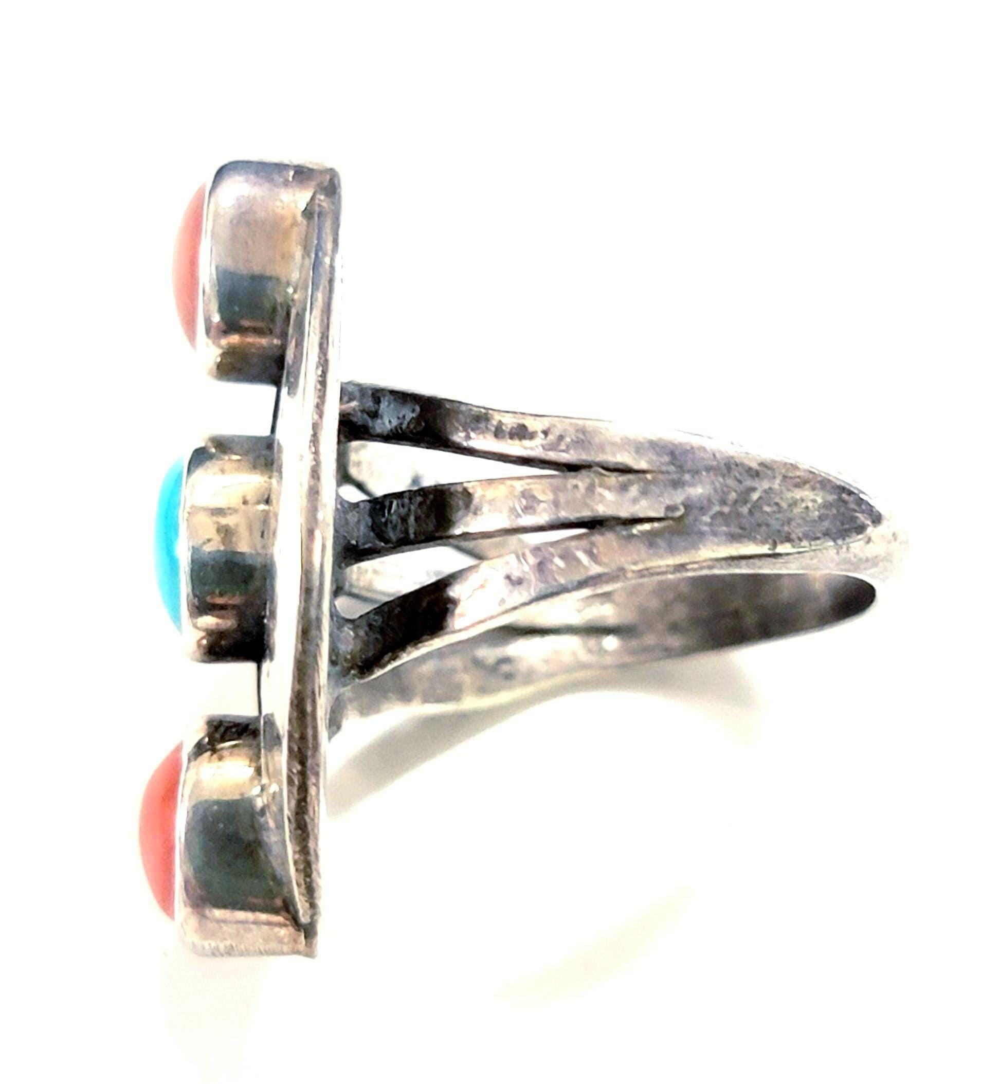 Navajo Sterling Silver Turquoise Coral Ring Size 6 - Etsy