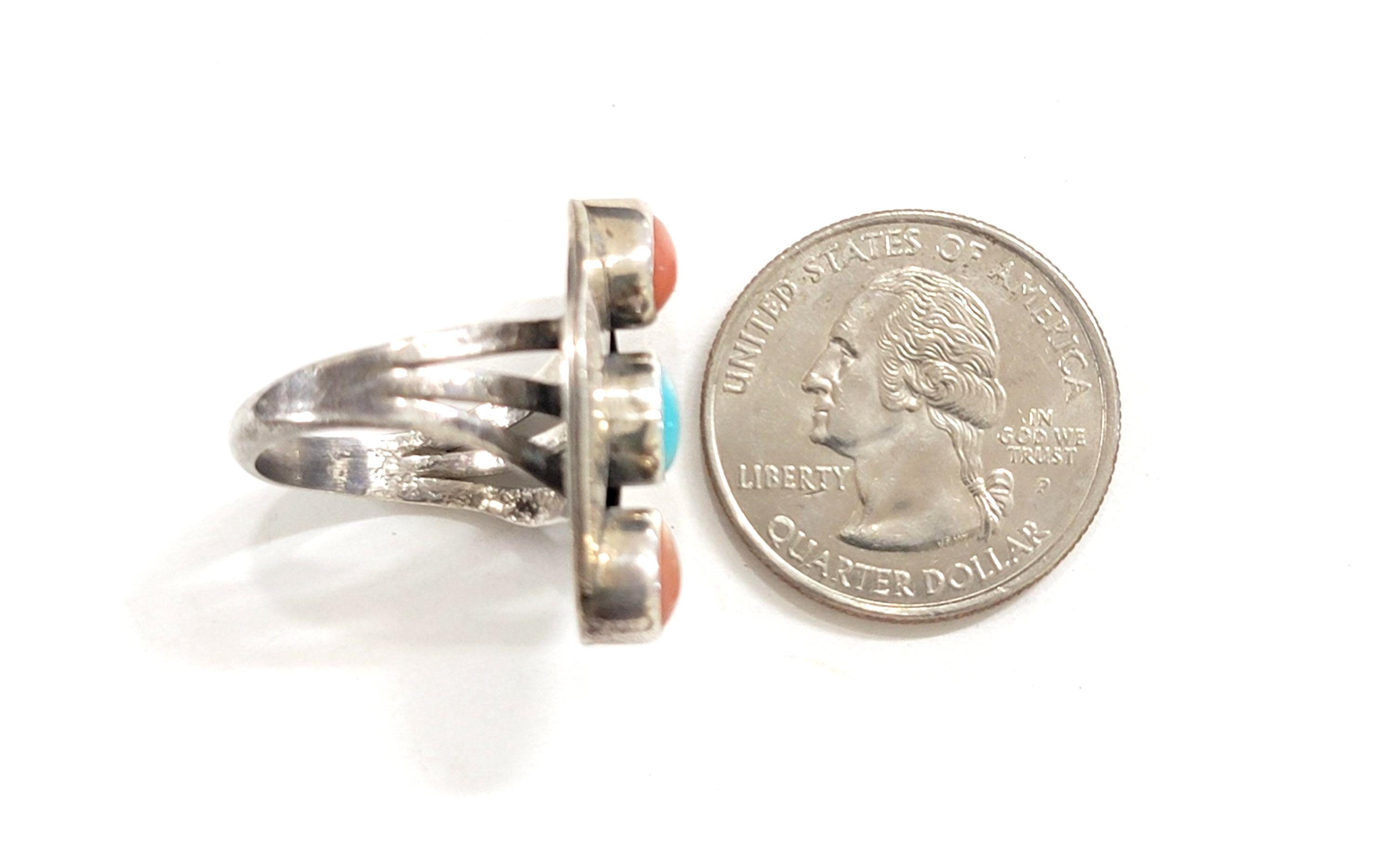Navajo Sterling Silver Turquoise Coral Ring Size 6 - Etsy