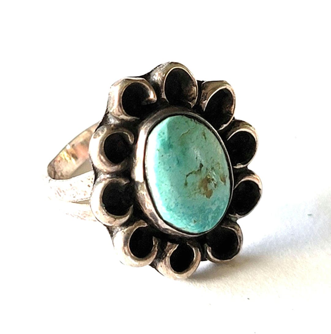 Native American Silver and Turquoise Ring Size 4 - Etsy
