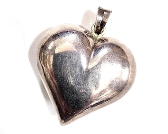Large Puffy Heart Sterling Silver Pendant 925
