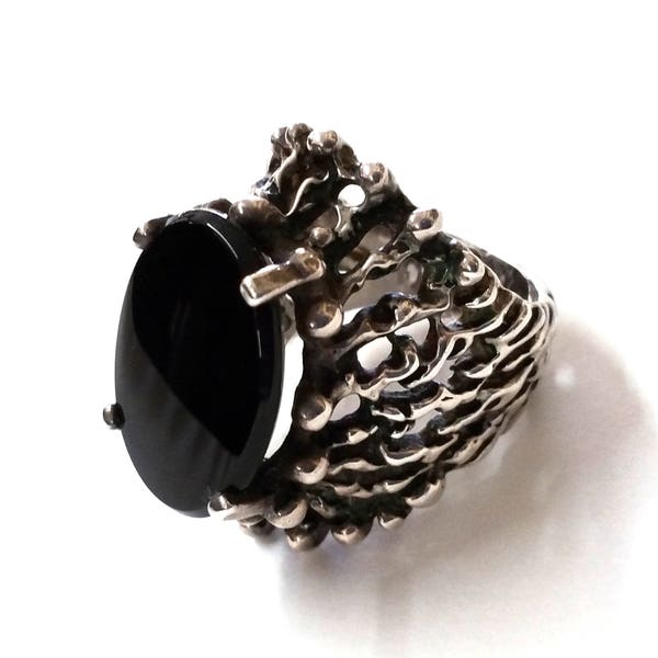 Panetta Brutalist Sterling Silver Black Onyx Ring