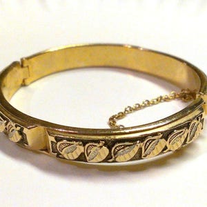 Vintage Gold Filled Repousse Bangle Bracelet with Etched Silver Leaves