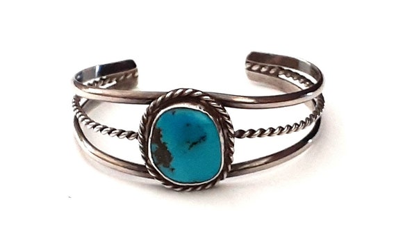 Old Pawn Navajo Sterling Silver Turquoise Small Cuff Stacking Bracelet
