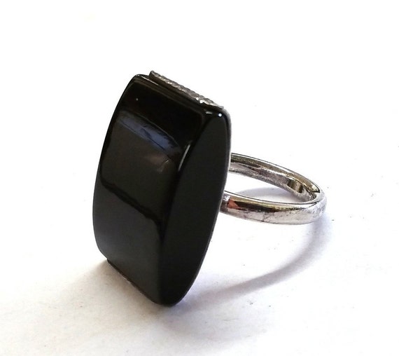 Modernist Black Sterling Silver Ring Size 8 Poland - image 6