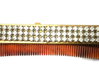 Vintage Gold Rhinestone Retractable Comb