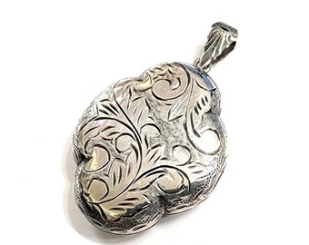 Large Sterling Silver Etched Puffy Clover Locket