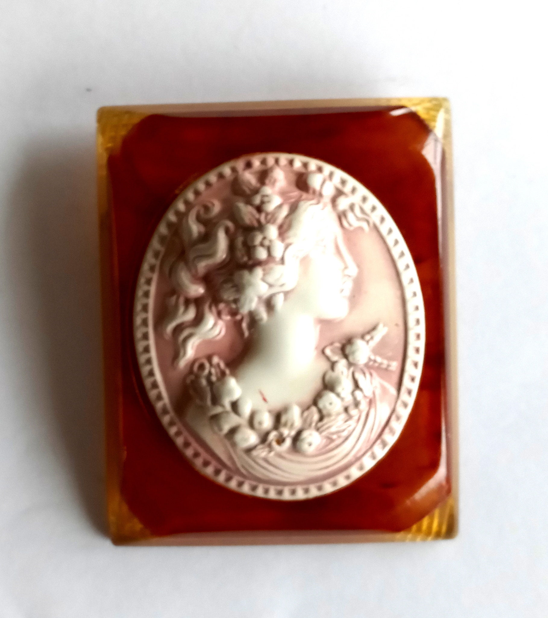 Carved Apple Juice Bakelite Celluloid Repousse Cameo Brooch / - Etsy
