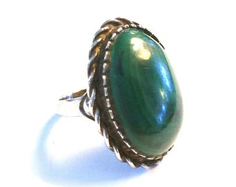 Large Sterling Silver Malachite Ring Size 7