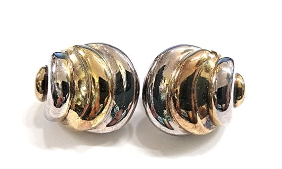 Modern Two Tone Sterling Silver Clip On Earrings - image 2