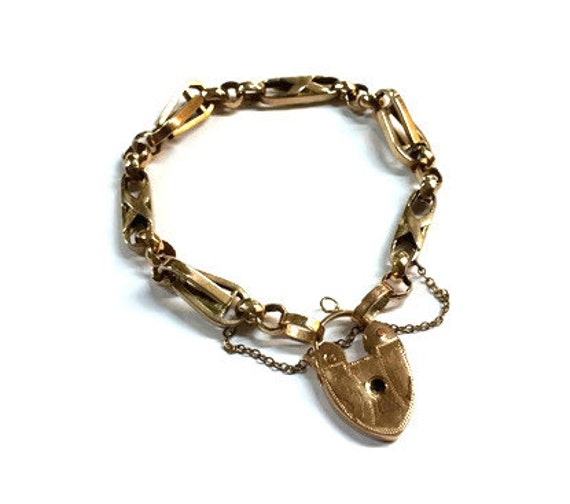 Antique Victorian 9k Rose Gold PadLock Bracelet - image 1