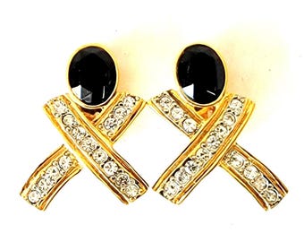 Duże kolczyki Les Bernard z czarnego złota X O Crystal Clip-On