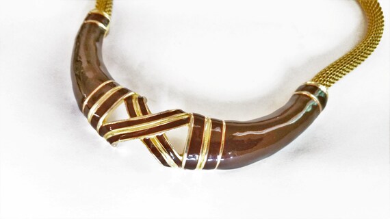 LANVIN Brown Enamel and Gold Choker Necklace - image 2