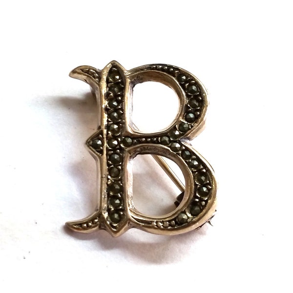 Sterling Silver Initial B with Marcasite Pin / Brooch
