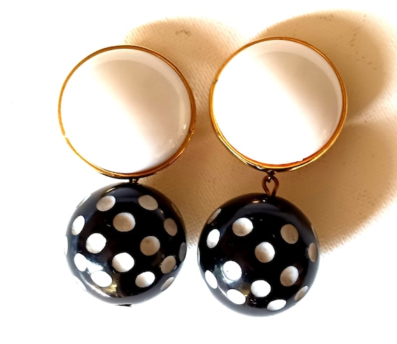 Huge Les Bernard Double Ball Dangle Clip On Earri… - image 1