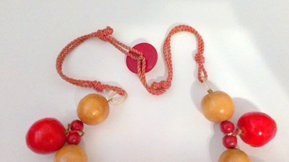 Cherry Necklace Wooden Beads on String with Butto… - image 3