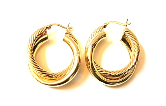 Vintage 14K Yellow Gold Braided Hoop Earrings - image 2