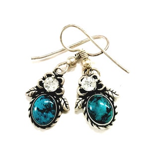 Carolyn Pollack Silver Blue Turquoise Crystal Dangle Earrings