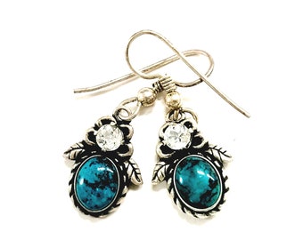 Carolyn Pollack Silver Blue Turquoise Crystal Dangle Earrings