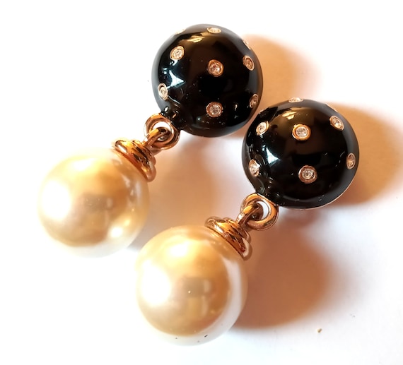 Huge Carolee Double Ball Dangle Clip On Earrings