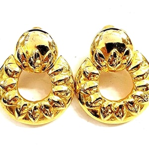 Vintage Givenchy Gold Door Knocker Clip Earrings Large
