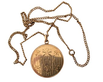 Antike W & H 1/4 Gold Monogramm Medaillon Halskette